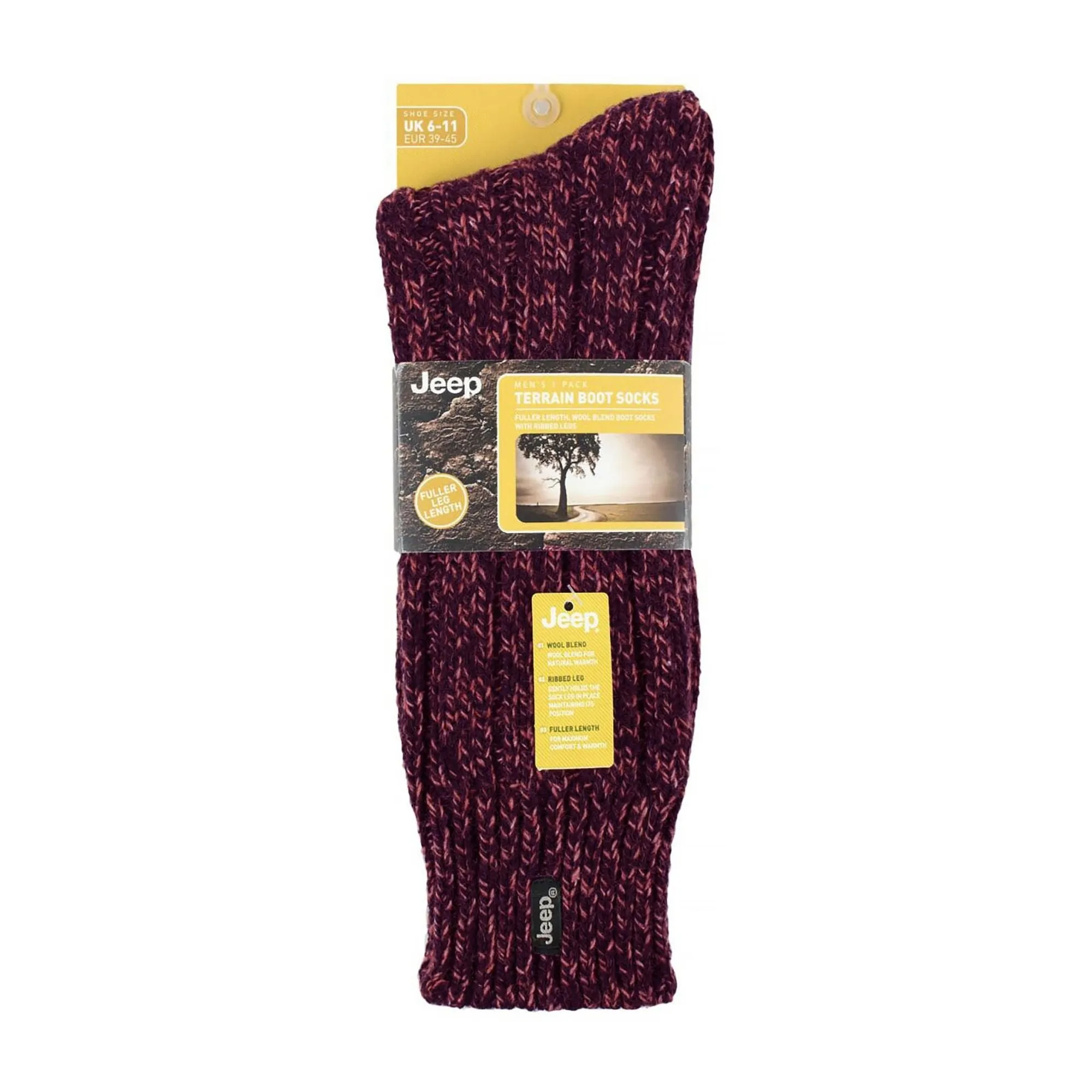 1 Pack Men's Ribbed Wool Hiking Socks | Knit Design Padded Boot Socks