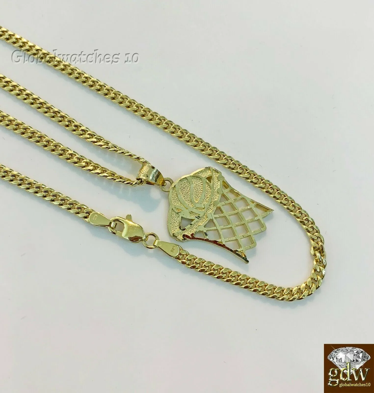 10k Gold Basketball Pendant with Miami Cuban Chain 22" 24" 26" 28" Real