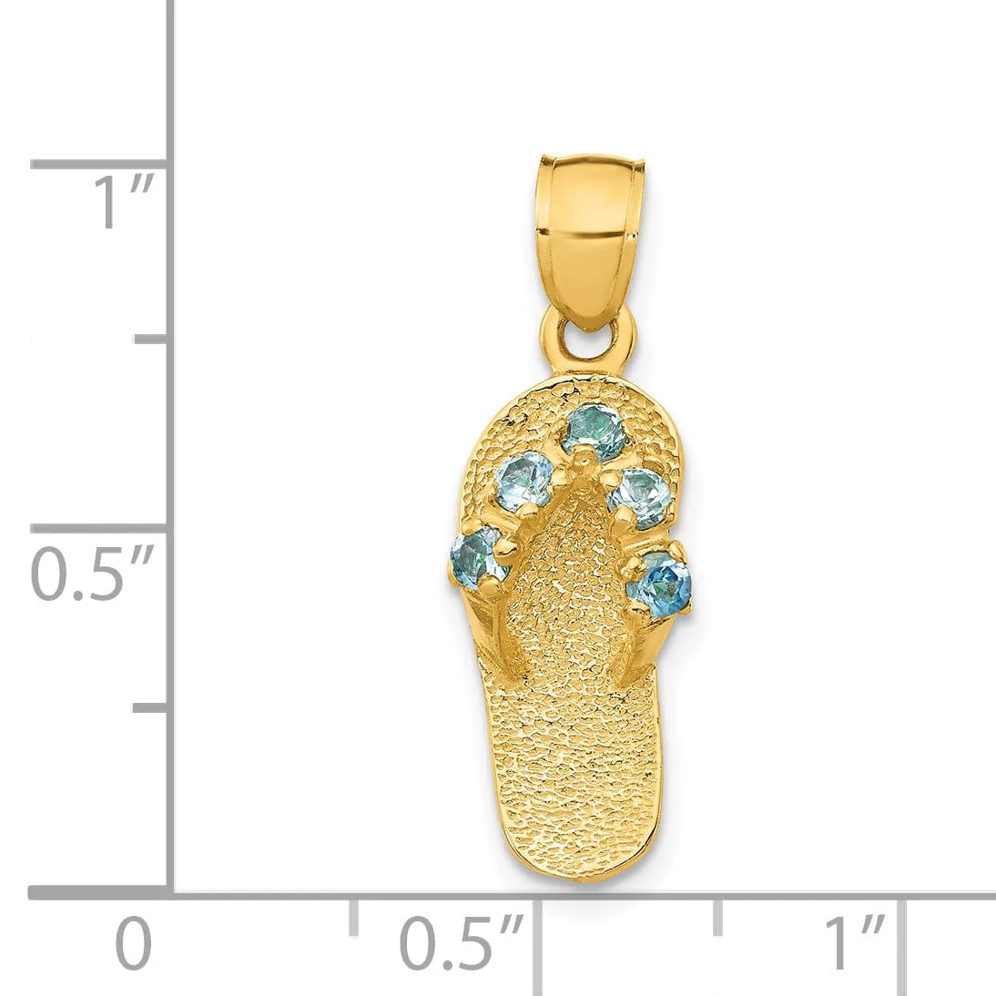 14k Yellow Gold Solid Texture Polish Finish 3-Dimensional December Cubic Zirconia Birthstone Flip Flop Sandle Charm Pendant
