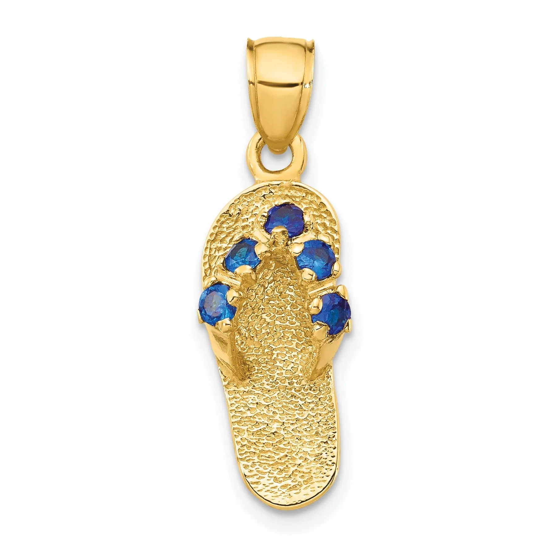 14k Yellow Gold Solid Texture Polish Finish 3-Dimensional September Cubic Zirconia Birthstone Flip Flop Sandle Charm Pendant