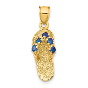 14k Yellow Gold Solid Texture Polish Finish 3-Dimensional September Cubic Zirconia Birthstone Flip Flop Sandle Charm Pendant