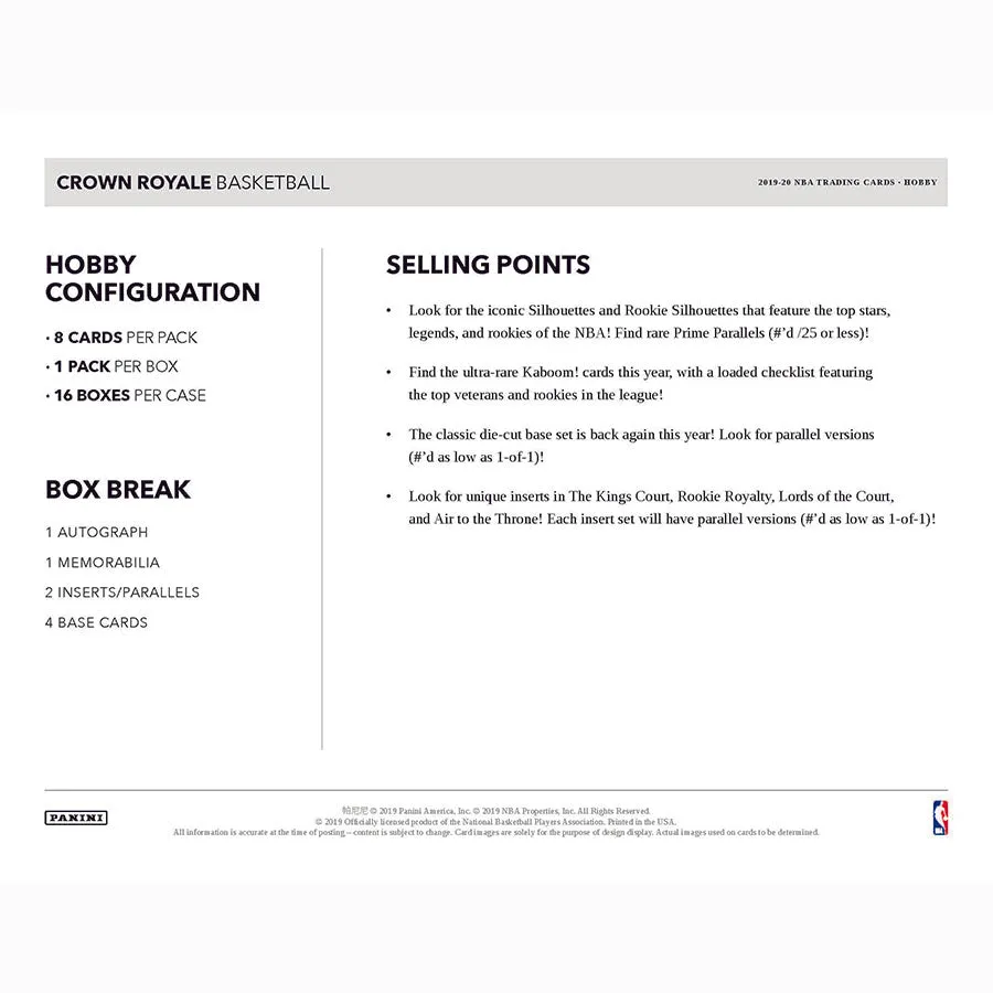 2019-20 Panini Crown Royale Basketball Box