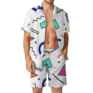 90s White Design Pattern Leisure Beach Suit