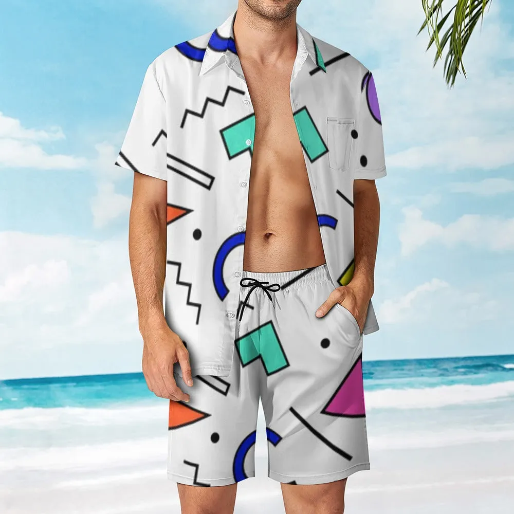 90s White Design Pattern Leisure Beach Suit