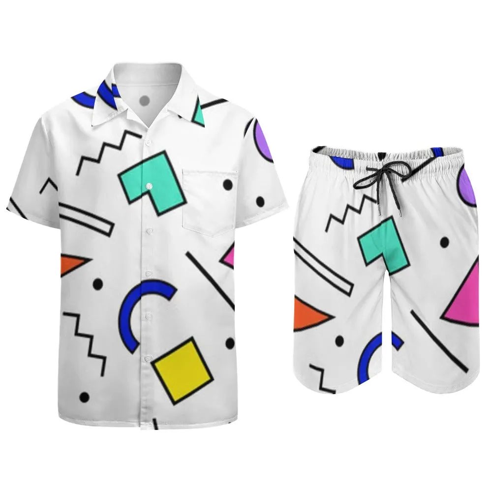 90s White Design Pattern Leisure Beach Suit