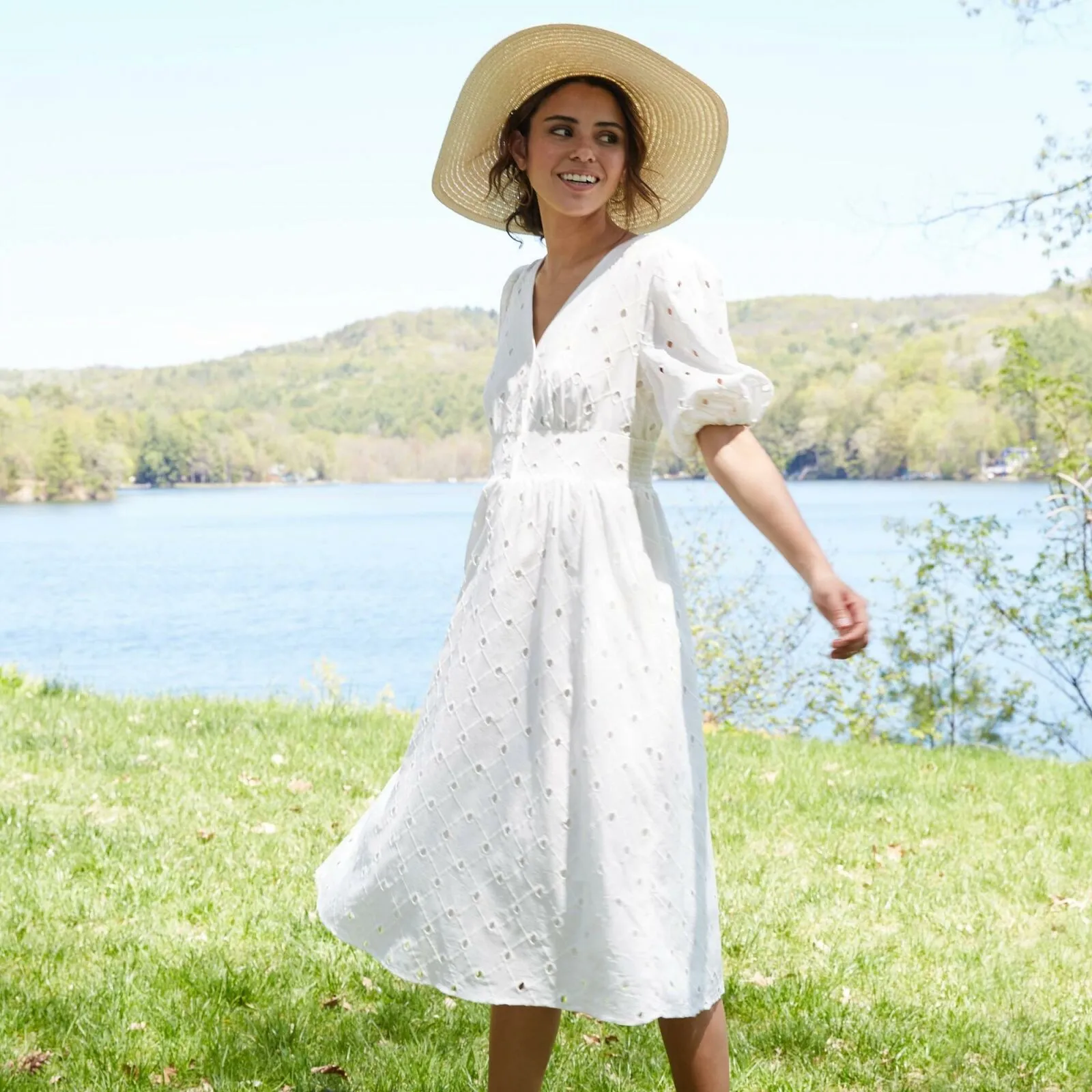 A New Day Women's Short Sleeve Eyelet Midi Dress