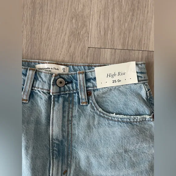 Abercrombie &amp; Fitch denim high rise midi cutout skirt in light wash