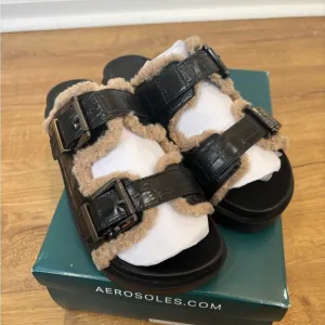 Aerosoles Olivia Sherpa Sandals Black Croc
