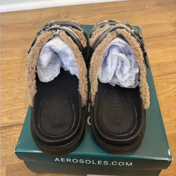 Aerosoles Olivia Sherpa Sandals Black Croc