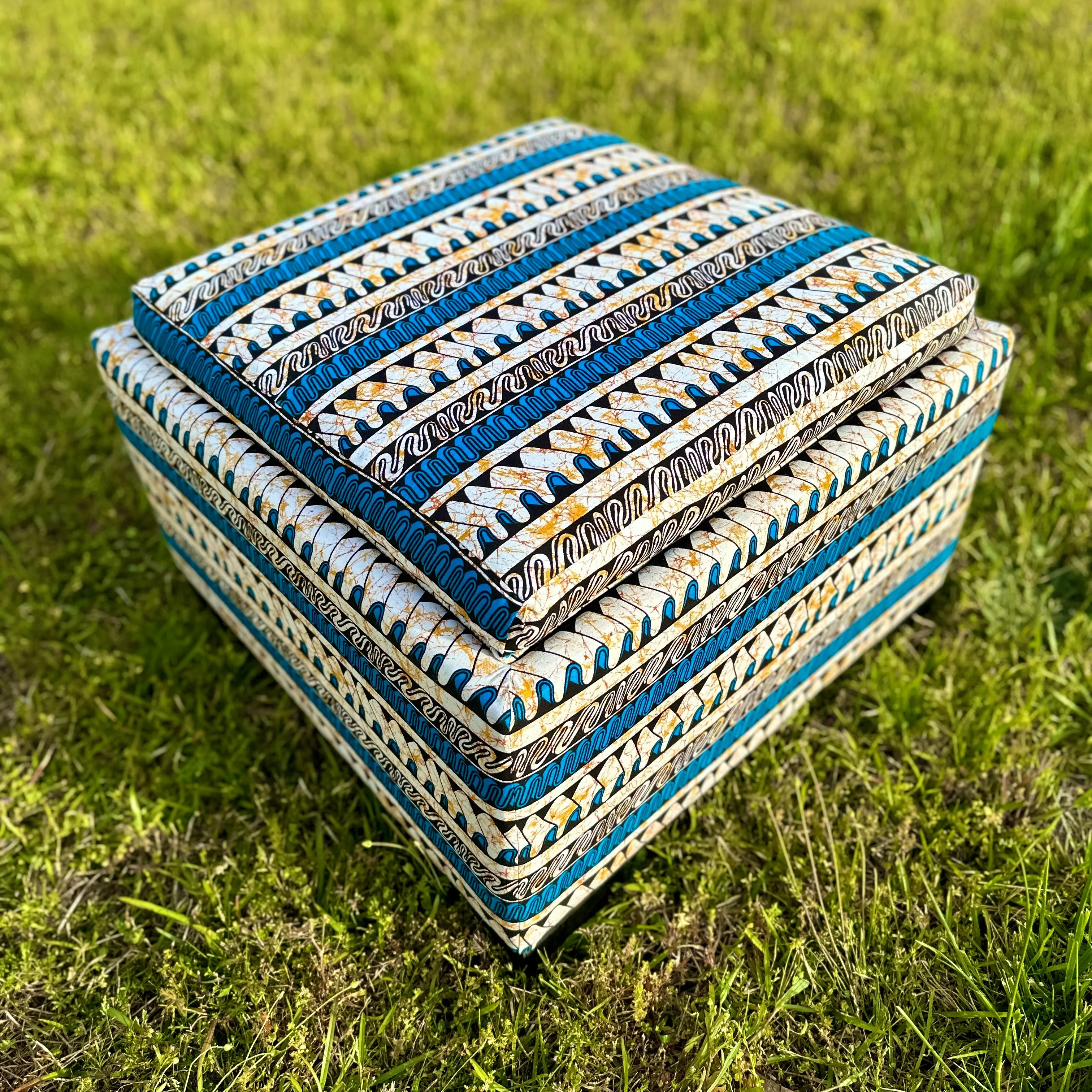 African Fusion Upholstered Storage Ottoman with Serving Tray