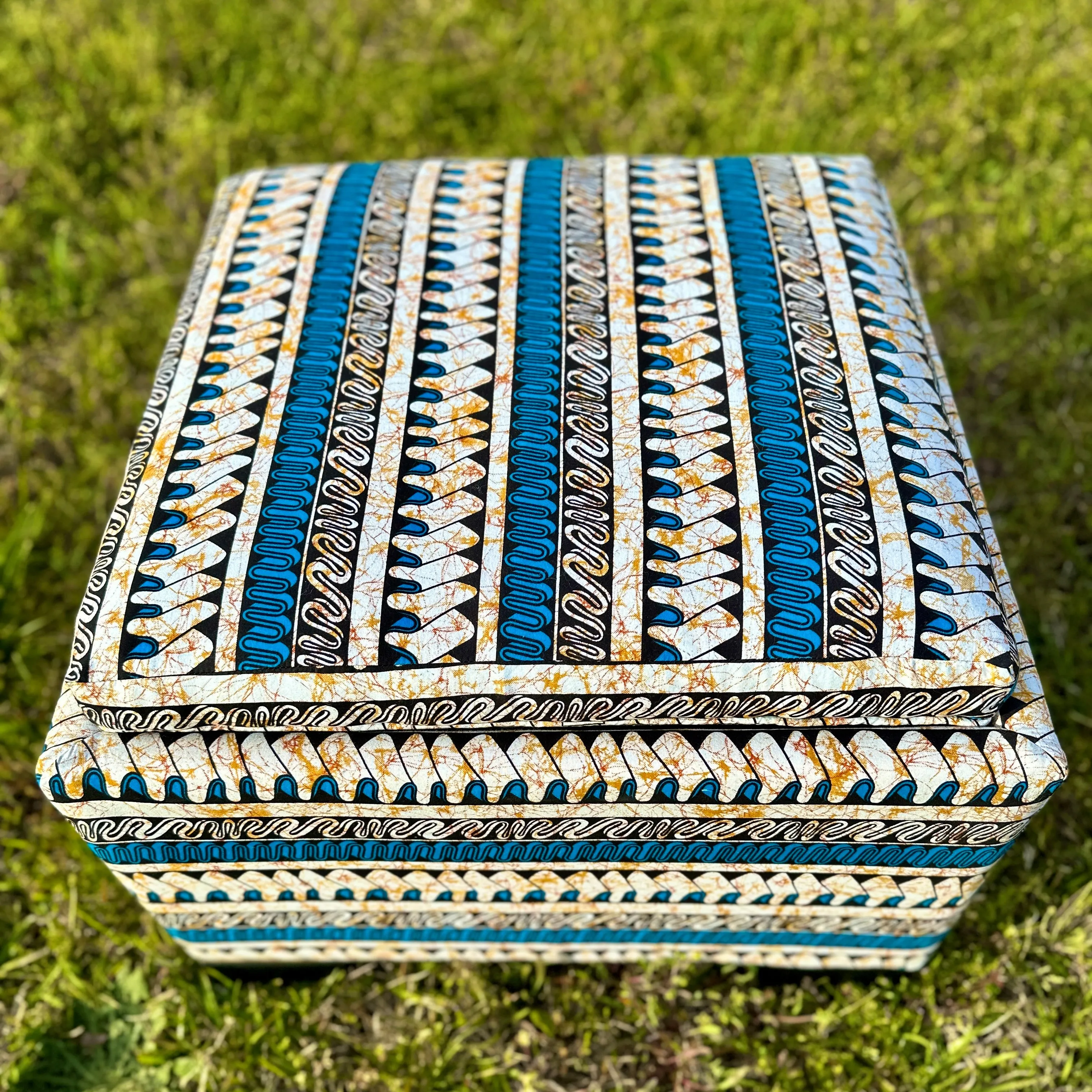 African Fusion Upholstered Storage Ottoman with Serving Tray