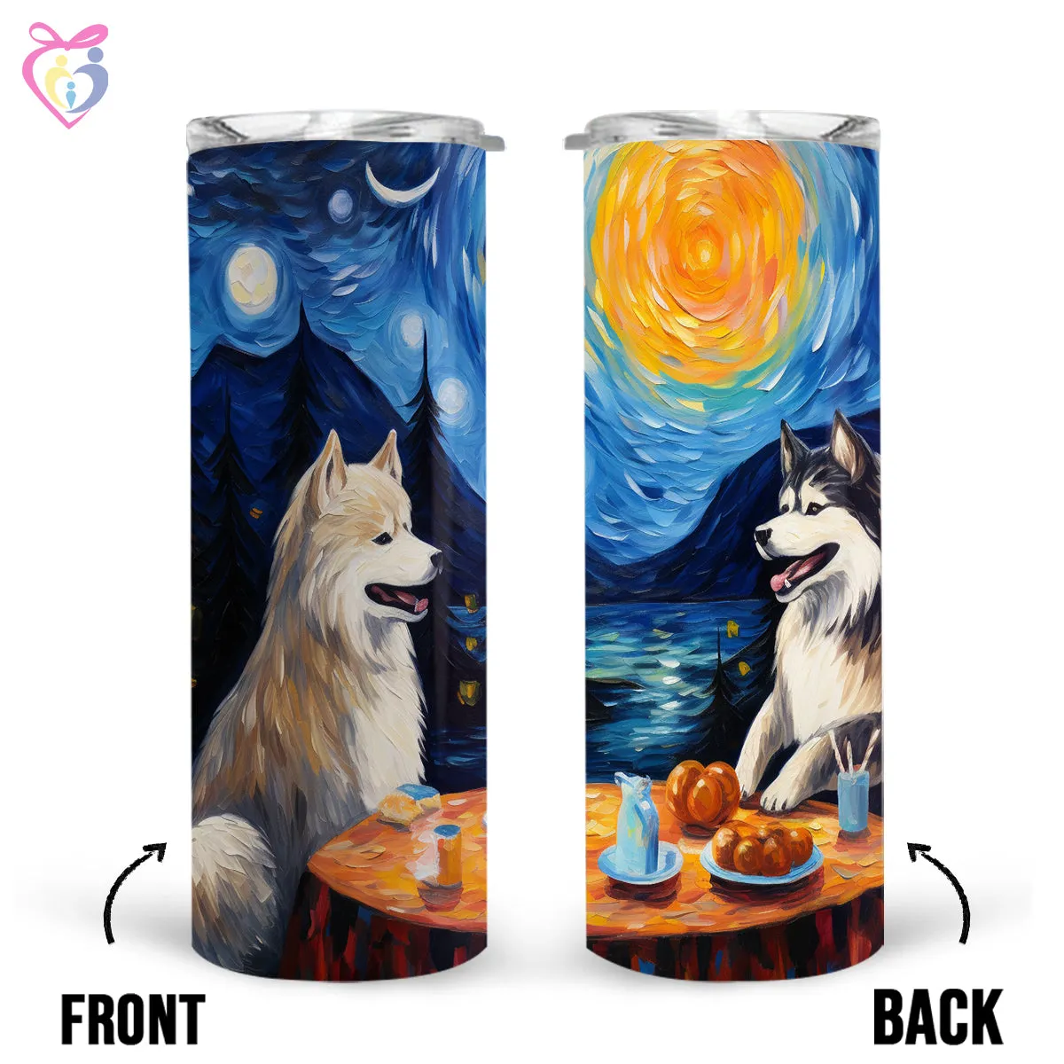 Alaskan Malamute Halloween With Pumpkin 20oz Skinny Tumbler, Holiday Skinny Tumbler, For Dog Lovers, Vibrant Tumbler, Trending Tumbler