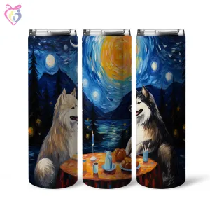 Alaskan Malamute Halloween With Pumpkin 20oz Skinny Tumbler, Holiday Skinny Tumbler, For Dog Lovers, Vibrant Tumbler, Trending Tumbler