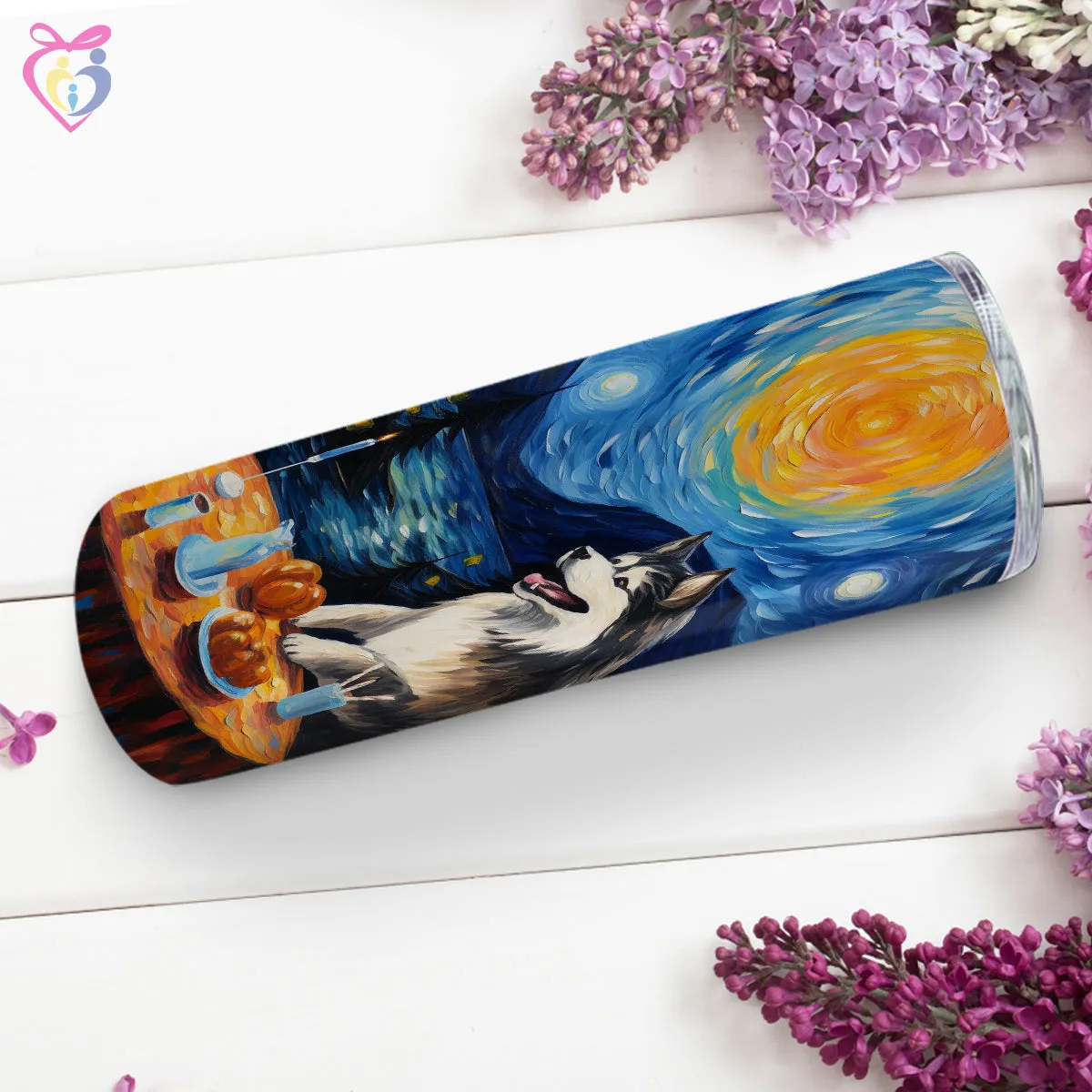 Alaskan Malamute Halloween With Pumpkin 20oz Skinny Tumbler, Holiday Skinny Tumbler, For Dog Lovers, Vibrant Tumbler, Trending Tumbler