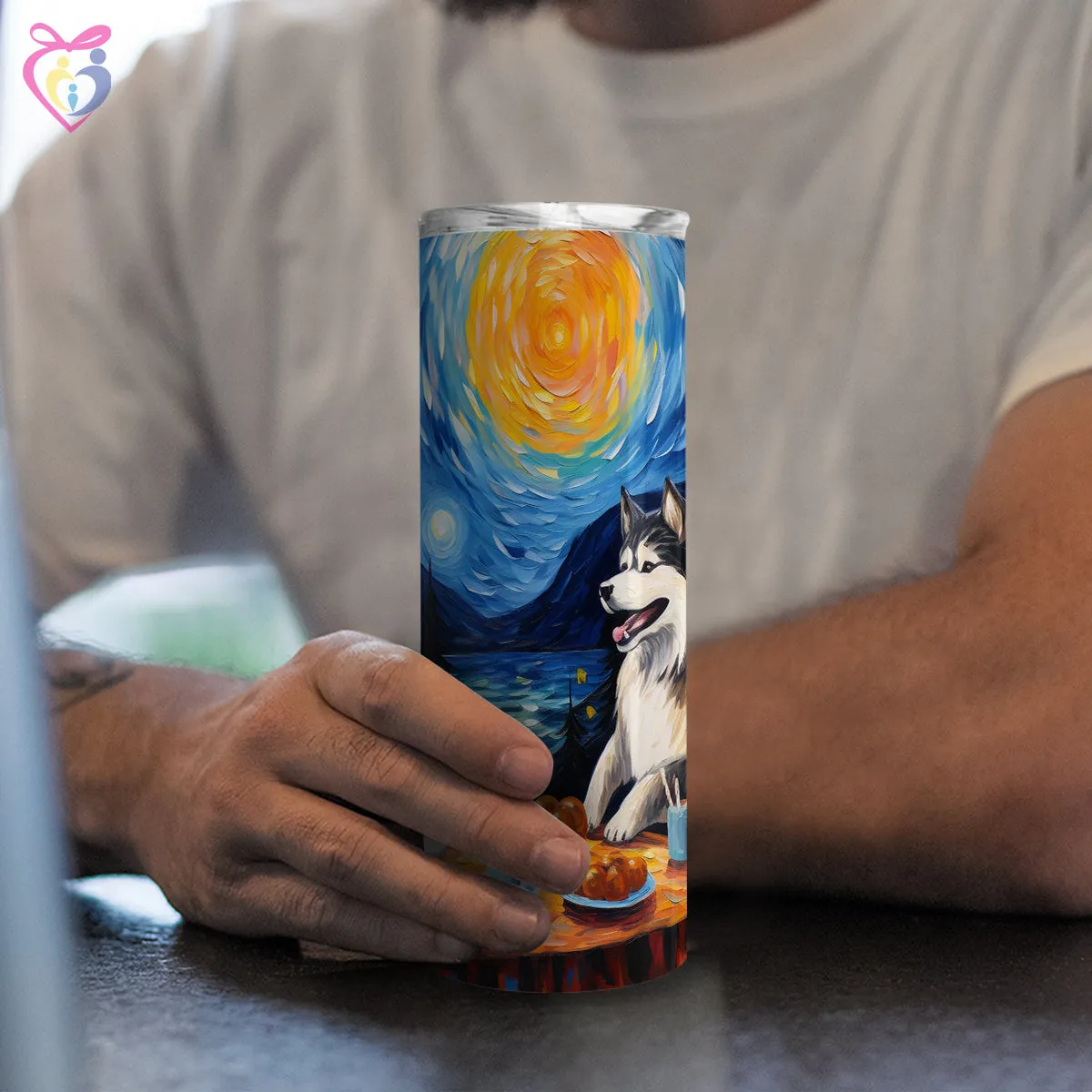 Alaskan Malamute Halloween With Pumpkin 20oz Skinny Tumbler, Holiday Skinny Tumbler, For Dog Lovers, Vibrant Tumbler, Trending Tumbler