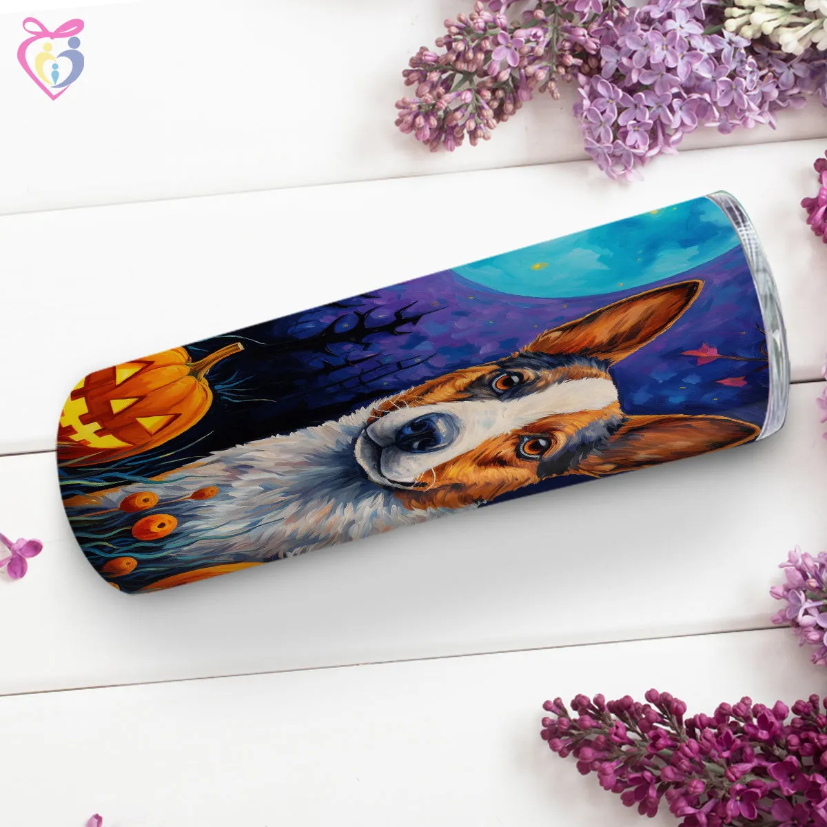 Australian Cattle Halloween With Pumpkin 20oz Skinny Tumbler, Holiday Skinny Tumbler, For Dog Lovers, Vibrant Tumbler, Trending Tumbler