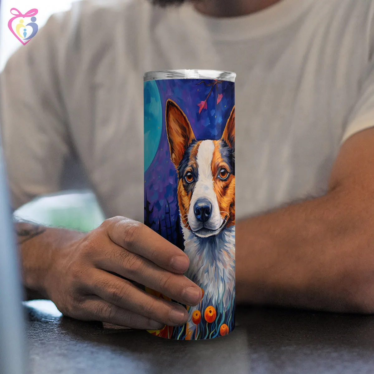 Australian Cattle Halloween With Pumpkin 20oz Skinny Tumbler, Holiday Skinny Tumbler, For Dog Lovers, Vibrant Tumbler, Trending Tumbler