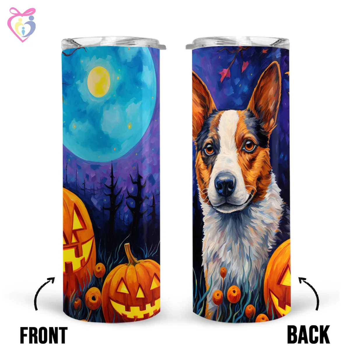 Australian Cattle Halloween With Pumpkin 20oz Skinny Tumbler, Holiday Skinny Tumbler, For Dog Lovers, Vibrant Tumbler, Trending Tumbler