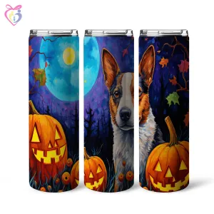 Australian Cattle Halloween With Pumpkin 20oz Skinny Tumbler, Holiday Skinny Tumbler, For Dog Lovers, Vibrant Tumbler, Trending Tumbler