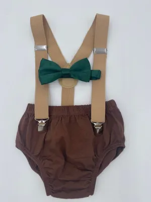 Baby Boy 1st First Birthday Cake Smash Outfit Jungle Safari brown diaper cover Suspenders