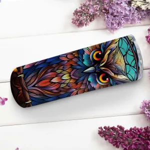Beautiful Owl In Stained Glass 20oz Skinny Tumbler, Owl Lover, Outdoors Tumbler, Vibrant Tumbler, Trending Tumbler