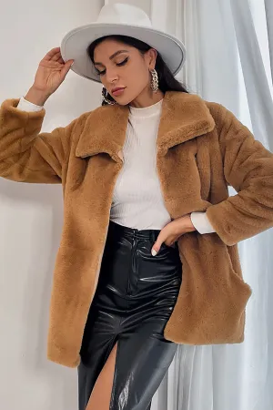 BerryBetty - Camel Midi Teddy Faux Fur Shearling Coat