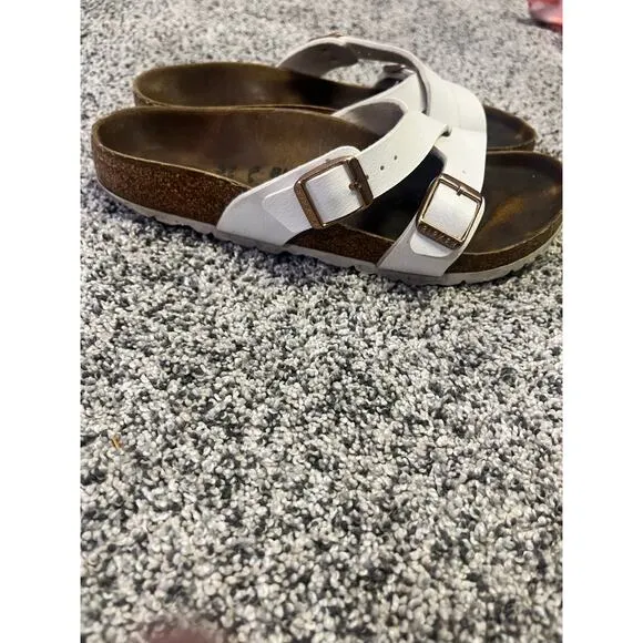 BIRKENSTOCK Yao Balance Birko-flor® Women's Sandals Mules, White/Gold Sz 37/7