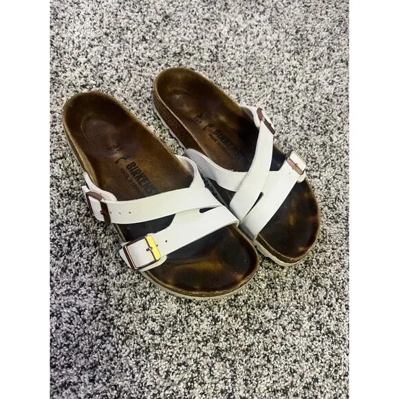 BIRKENSTOCK Yao Balance Birko-flor® Women's Sandals Mules, White/Gold Sz 37/7