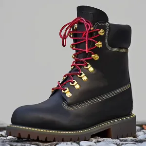 Black Nubuck Leather Abbraccio Mid Calf Rugged Lace Up Combat Hiking Boots with Chunky Track Sole-Boots