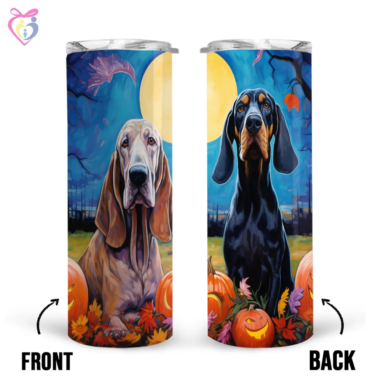 Bloodhounds Halloween With Pumpkin 20oz Skinny Tumbler, Holiday Skinny Tumbler, For Dog Lovers, Vibrant Tumbler, Trending Tumbler