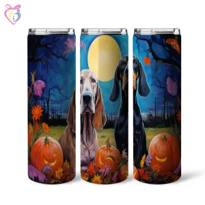 Bloodhounds Halloween With Pumpkin 20oz Skinny Tumbler, Holiday Skinny Tumbler, For Dog Lovers, Vibrant Tumbler, Trending Tumbler