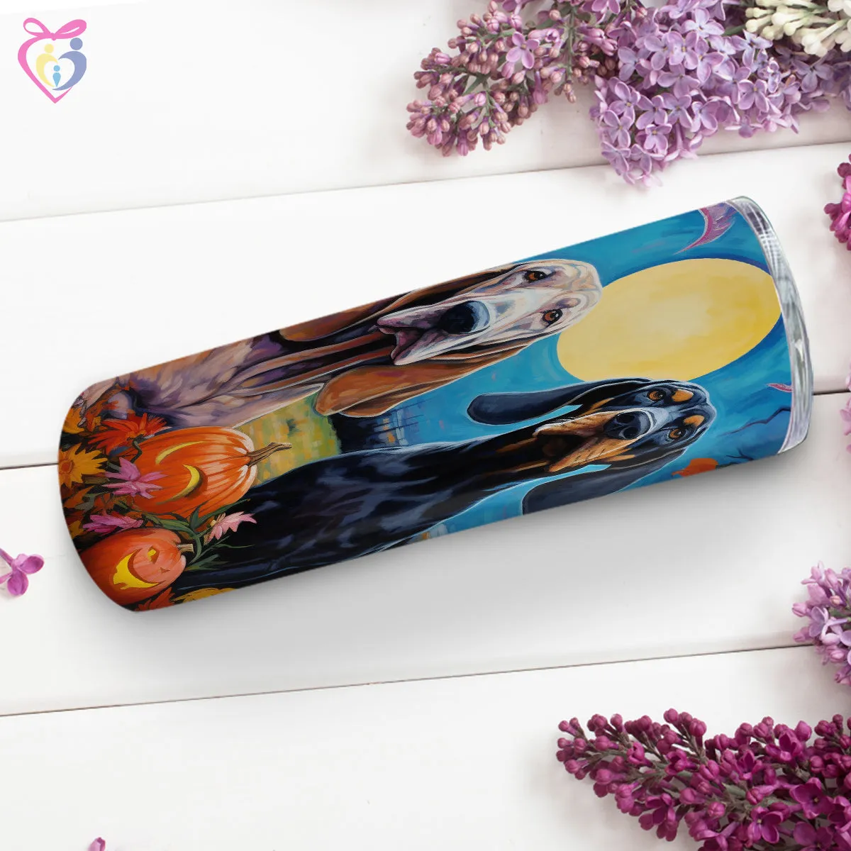 Bloodhounds Halloween With Pumpkin 20oz Skinny Tumbler, Holiday Skinny Tumbler, For Dog Lovers, Vibrant Tumbler, Trending Tumbler