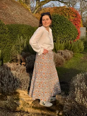 BLUE AND ORANGE TRELLIS SKIRT