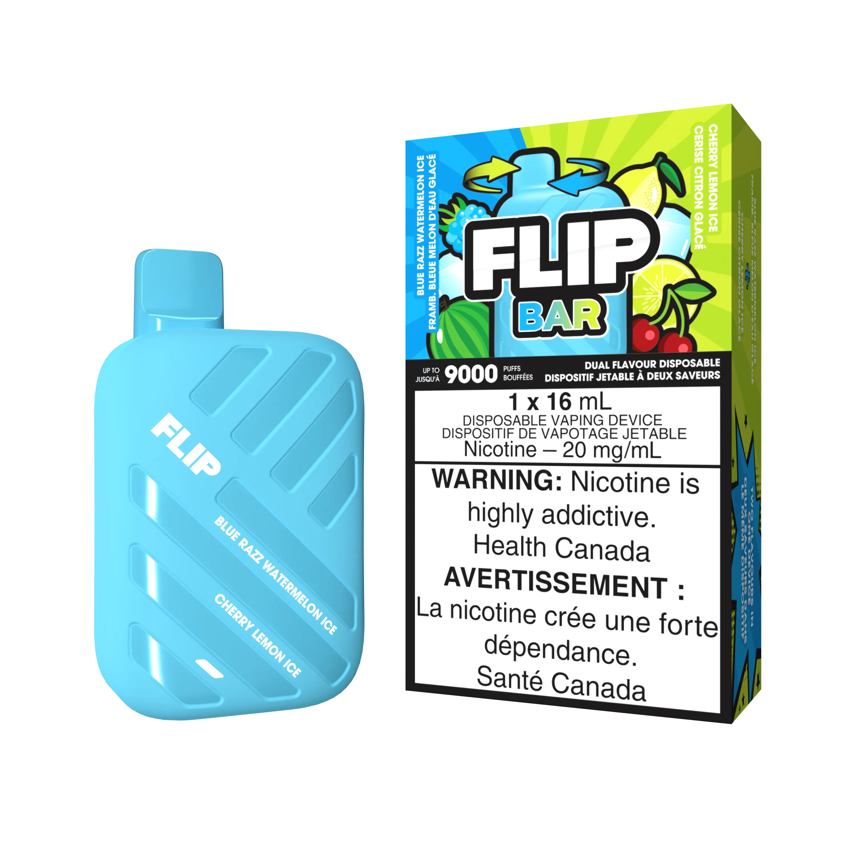 Blue Razz Watermelon Ice and Cherry Lemon Ice - Flip Bar Disposable