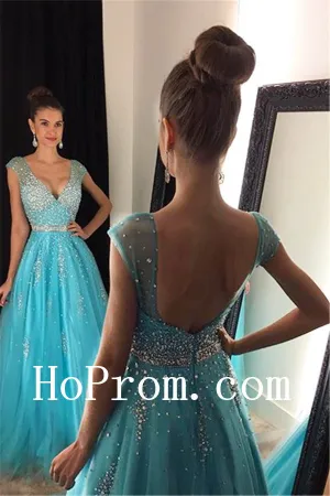Blue Sequin Prom Dresses,Chiffon Prom Dress,Tulle Evening Dress