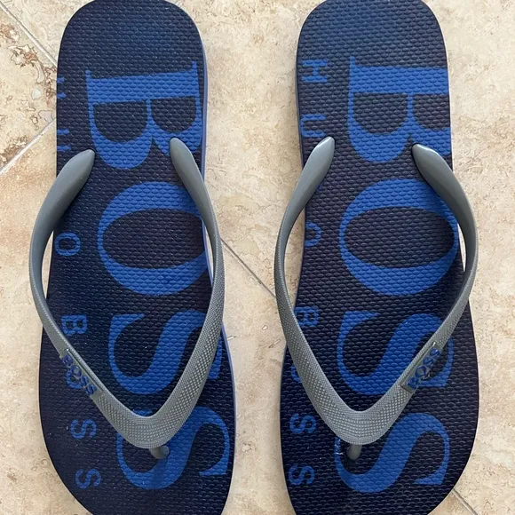 BOSS Italian-made Flip-Flops with branded strap  Size 12 Blue