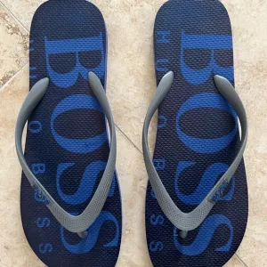 BOSS Italian-made Flip-Flops with branded strap  Size 12 Blue