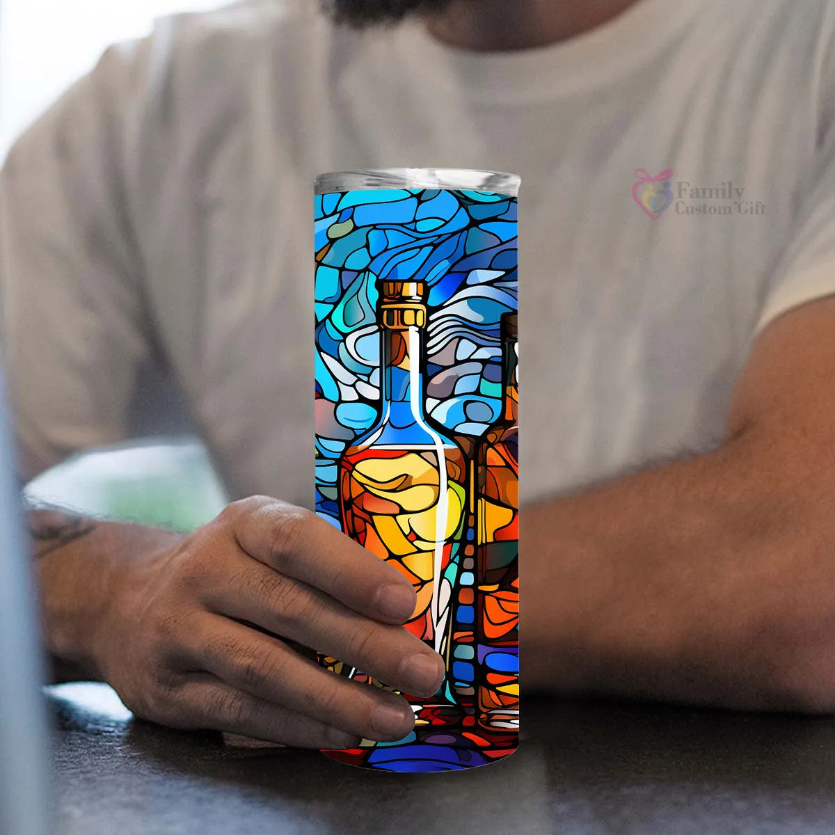Bourbon In Stained Glass 20oz Skinny Tumbler, Bourbon Drinker, Bourbon Lover Gifts, Alcohol Drink, Alcohol Tumbler, Vibrant Tumbler, Trending Tumbler