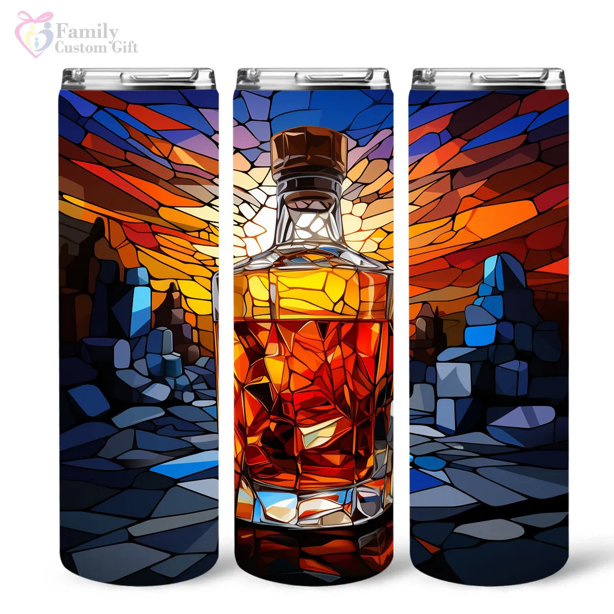 Bourbon In Stained Glass 20oz Skinny Tumbler, Bourbon Drinker, Bourbon Lover Gifts, Alcohol Drink, Alcohol Tumbler, Vibrant Tumbler, Trending Tumbler