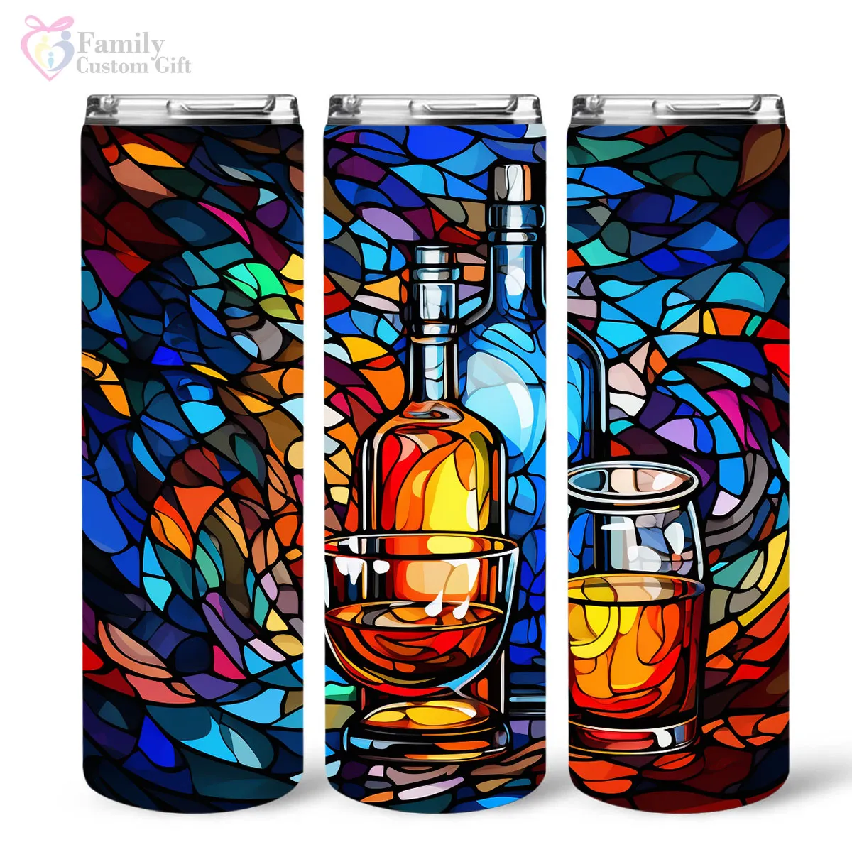 Bourbon In Stained Glass 20oz Skinny Tumbler, Bourbon Drinker, Bourbon Lover Gifts, Alcohol Drink, Alcohol Tumbler, Vibrant Tumbler, Trending Tumbler
