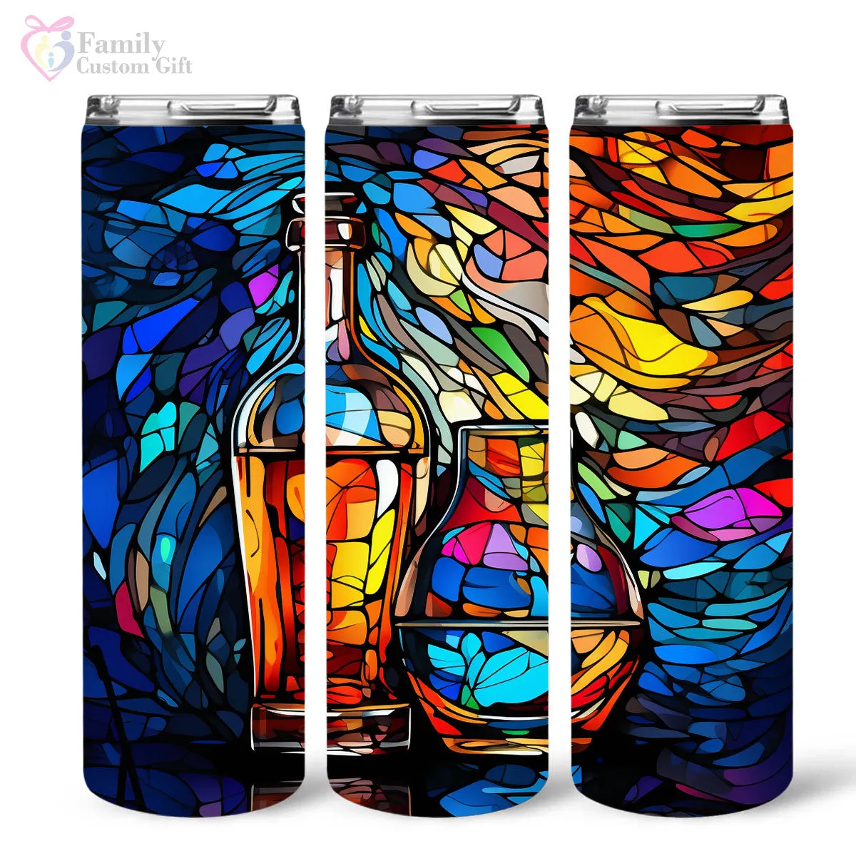 Bourbon In Stained Glass 20oz Skinny Tumbler, Bourbon Drinker, Bourbon Lover Gifts, Alcohol Drink, Alcohol Tumbler, Vibrant Tumbler, Trending Tumbler