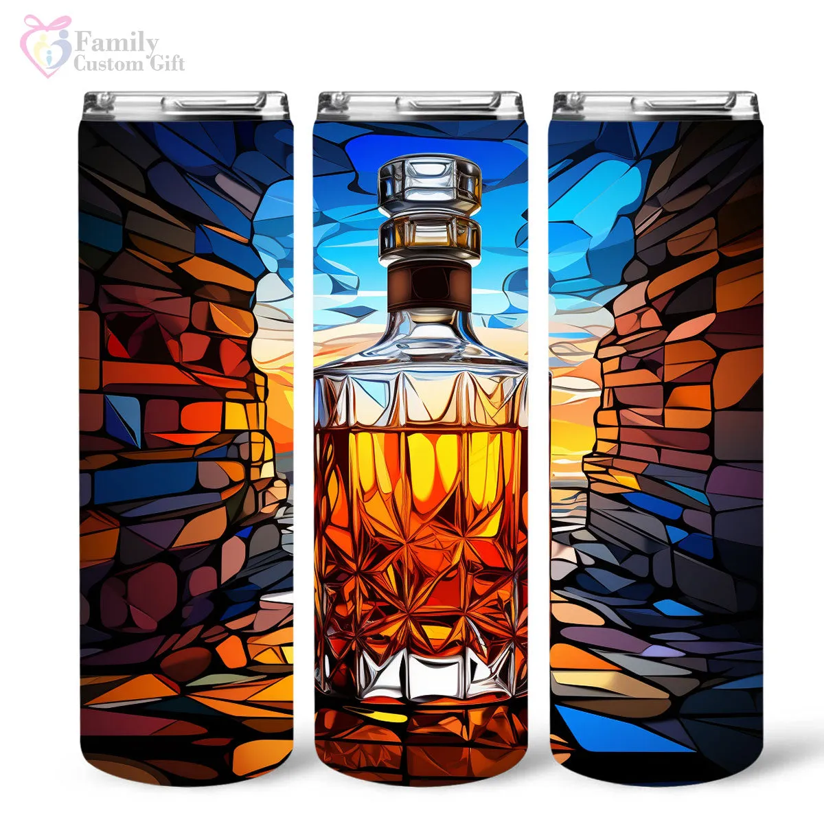 Bourbon In Stained Glass 20oz Skinny Tumbler, Bourbon Drinker, Bourbon Lover Gifts, Alcohol Drink, Alcohol Tumbler, Vibrant Tumbler, Trending Tumbler