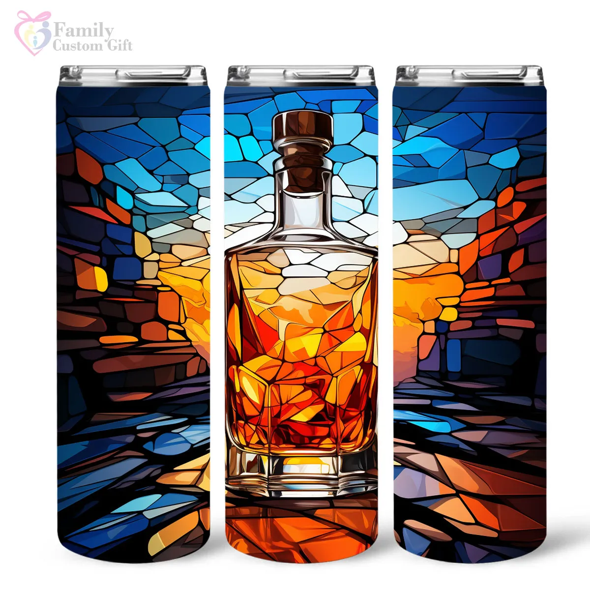 Bourbon In Stained Glass 20oz Skinny Tumbler, Bourbon Drinker, Bourbon Lover Gifts, Alcohol Drink, Alcohol Tumbler, Vibrant Tumbler, Trending Tumbler