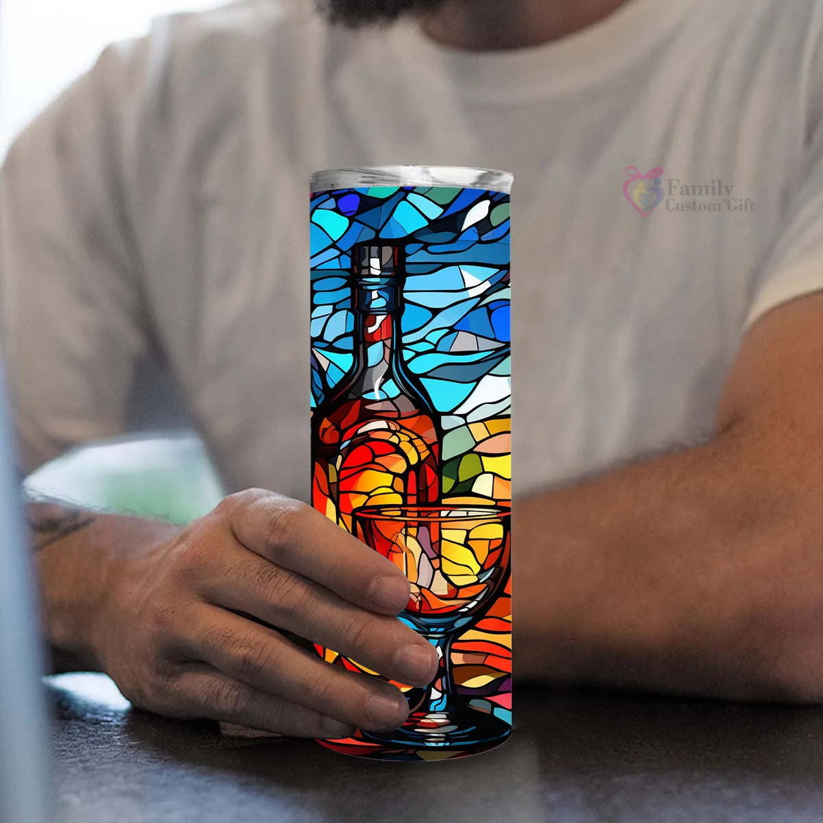 Bourbon In Stained Glass 20oz Skinny Tumbler, Bourbon Drinker, Bourbon Lover Gifts, Alcohol Drink, Alcohol Tumbler, Vibrant Tumbler, Trending Tumbler