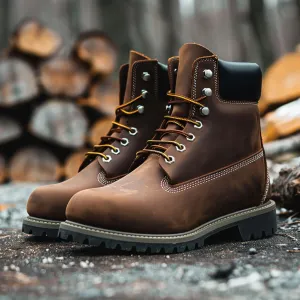 Brown Leather Amato Ankle Rugged Lace Up Combat Hiking Boots with Chunky Track Sole - Boots