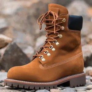 Brown Suede Italian Leather Appoggio Ankle Rugged Lace Up Combat Hiking Boots with Chunky Track Sole - Boots
