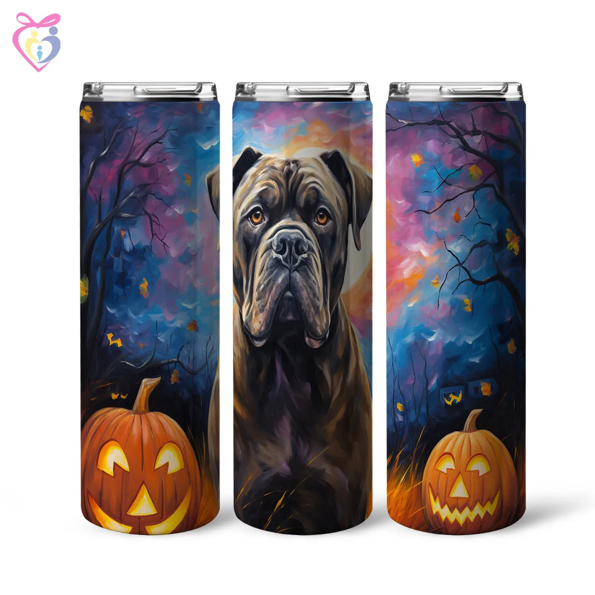 Cane Corso Halloween With Pumpkin 20oz Skinny Tumbler, Holiday Skinny Tumbler, For Dog Lovers, Vibrant Tumbler, Trending Tumbler