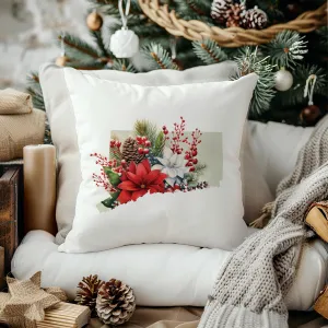 Christmas Pillow - Connecticut Holiday Floral & Festive Plaid 18x18 Square Cushion, Cozy Seasonal Home Decor, Perfect Gift
