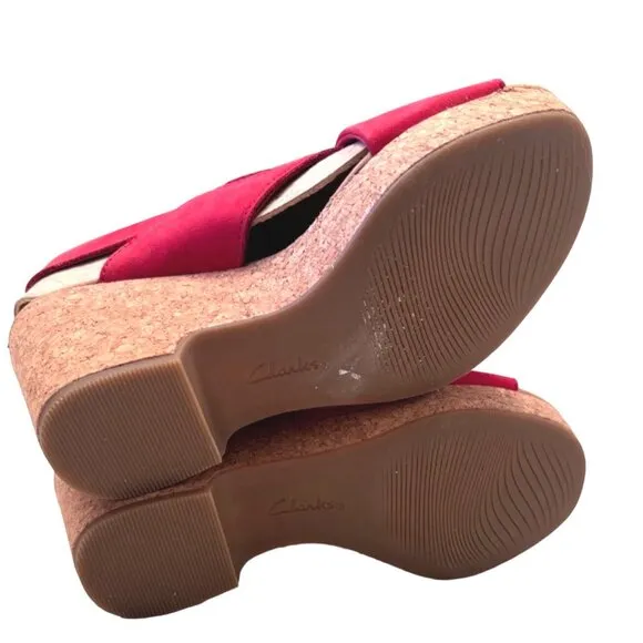 Clarks Women's Size 6 Red Giselle Dove Wedge Cork Sandal NWB