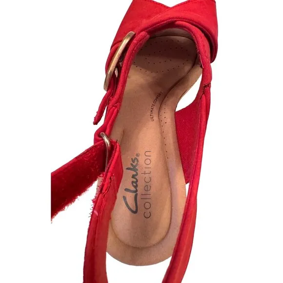 Clarks Women's Size 6 Red Giselle Dove Wedge Cork Sandal NWB